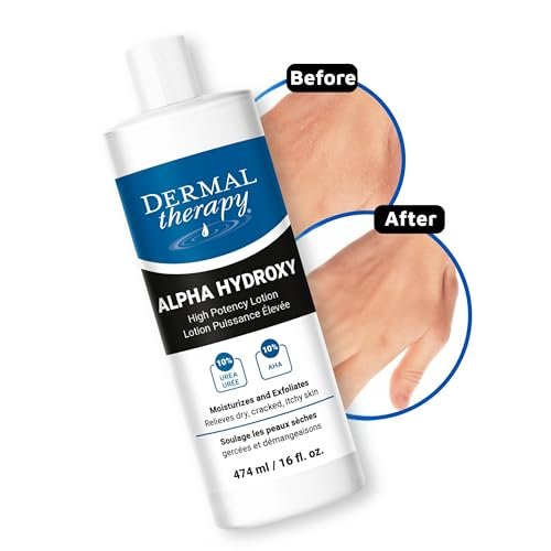 Dermal Therapy Alpha Hydroxy Lotion – 10% Urea + 10% Lactic Acid, Fragrance-Free Body Lotion for Dry, Cracked Skin, Non-Greasy Exfoliating Moisturizer & Keratosis Pilaris Treatment, 16 fl oz (474 ml) Avelisse