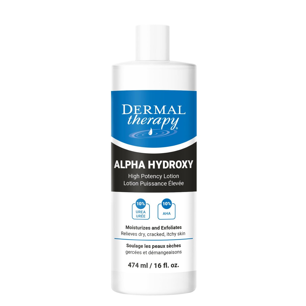 Dermal Therapy Alpha Hydroxy Lotion – 10% Urea + 10% Lactic Acid, Fragrance-Free Body Lotion for Dry, Cracked Skin, Non-Greasy Exfoliating Moisturizer & Keratosis Pilaris Treatment, 16 fl oz (474 ml) Avelisse