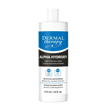 Dermal Therapy Alpha Hydroxy Lotion – 10% Urea + 10% Lactic Acid, Fragrance-Free Body Lotion for Dry, Cracked Skin, Non-Greasy Exfoliating Moisturizer & Keratosis Pilaris Treatment, 16 fl oz (474 ml) Avelisse