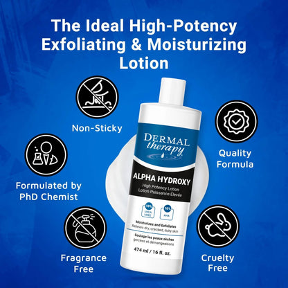 Dermal Therapy Alpha Hydroxy Lotion – 10% Urea + 10% Lactic Acid, Fragrance-Free Body Lotion for Dry, Cracked Skin, Non-Greasy Exfoliating Moisturizer & Keratosis Pilaris Treatment, 16 fl oz (474 ml) Avelisse