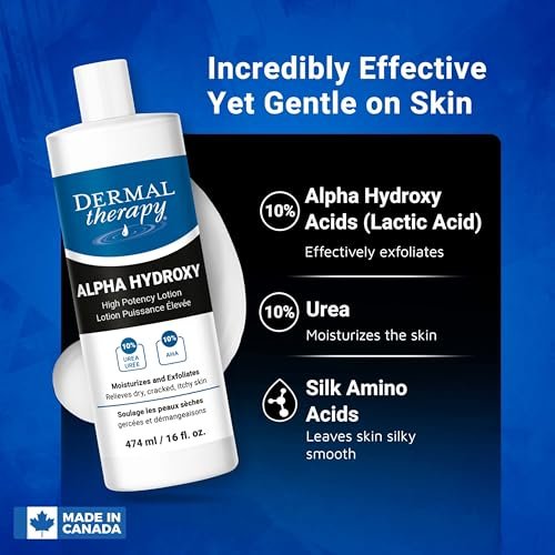 Dermal Therapy Alpha Hydroxy Lotion – 10% Urea + 10% Lactic Acid, Fragrance-Free Body Lotion for Dry, Cracked Skin, Non-Greasy Exfoliating Moisturizer & Keratosis Pilaris Treatment, 16 fl oz (474 ml) Avelisse