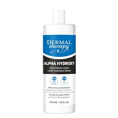 Dermal Therapy Alpha Hydroxy Lotion – 10% Urea + 10% Lactic Acid, Fragrance-Free Body Lotion for Dry, Cracked Skin, Non-Greasy Exfoliating Moisturizer & Keratosis Pilaris Treatment, 16 fl oz (474 ml) Avelisse