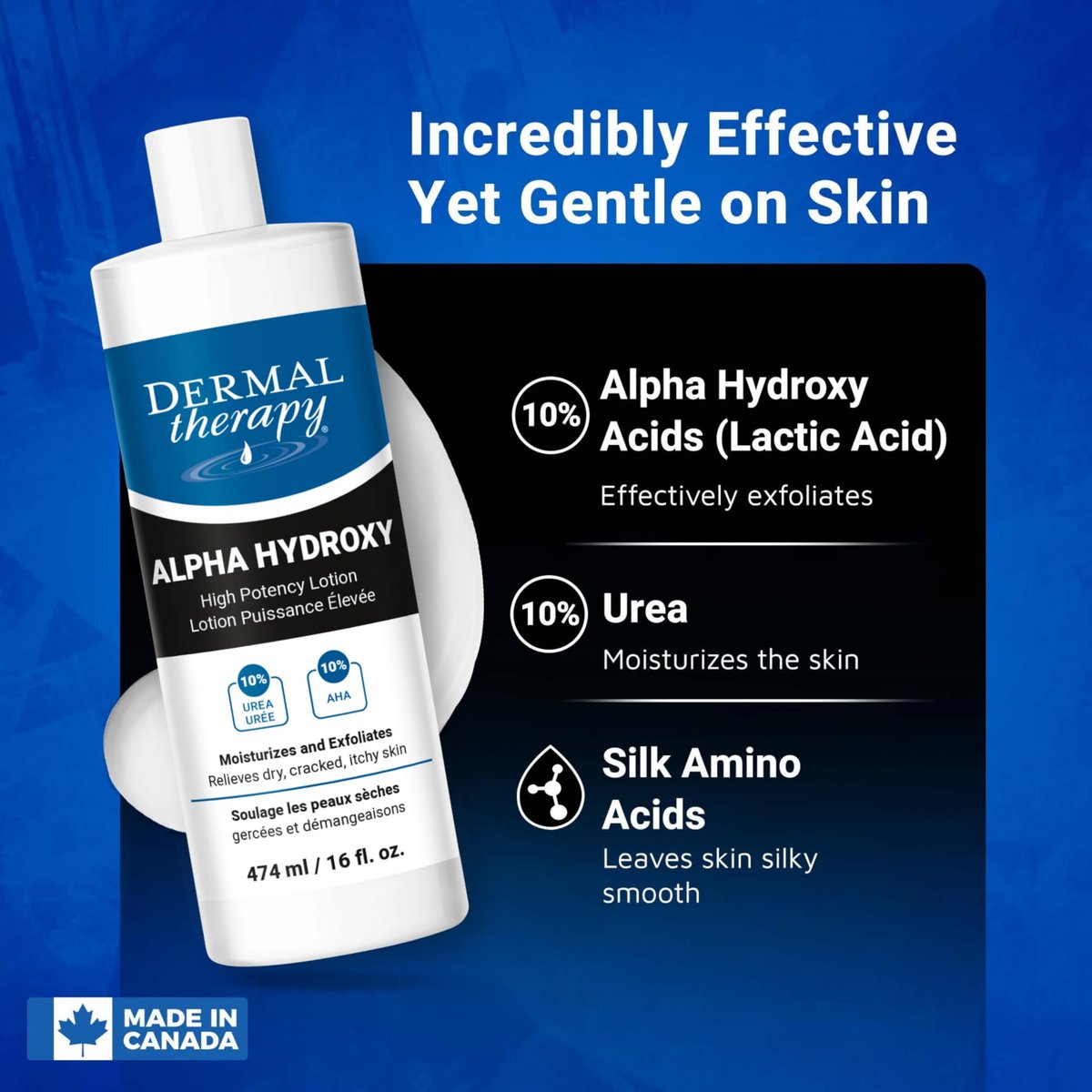 Dermal Therapy Alpha Hydroxy Lotion – 10% Urea + 10% Lactic Acid, Fragrance-Free Body Lotion for Dry, Cracked Skin, Non-Greasy Exfoliating Moisturizer & Keratosis Pilaris Treatment, 16 fl oz (474 ml) Avelisse