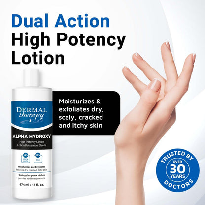 Dermal Therapy Alpha Hydroxy Lotion – 10% Urea + 10% Lactic Acid, Fragrance-Free Body Lotion for Dry, Cracked Skin, Non-Greasy Exfoliating Moisturizer & Keratosis Pilaris Treatment, 16 fl oz (474 ml) Avelisse