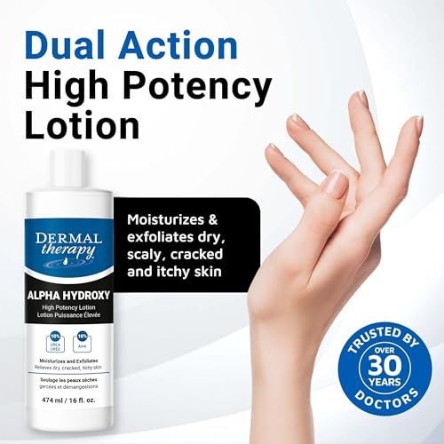 Dermal Therapy Alpha Hydroxy Lotion – 10% Urea + 10% Lactic Acid, Fragrance-Free Body Lotion for Dry, Cracked Skin, Non-Greasy Exfoliating Moisturizer & Keratosis Pilaris Treatment, 16 fl oz (474 ml) Avelisse