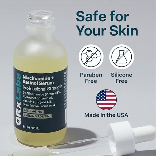 QRxLabs 5% Niacinamide Serum with 1% Retinol & Alpha Arbutin – Brightening Face Serum to Improve Pores, Texture & Uneven Skin Tone – 2 Fl Oz Avelisse