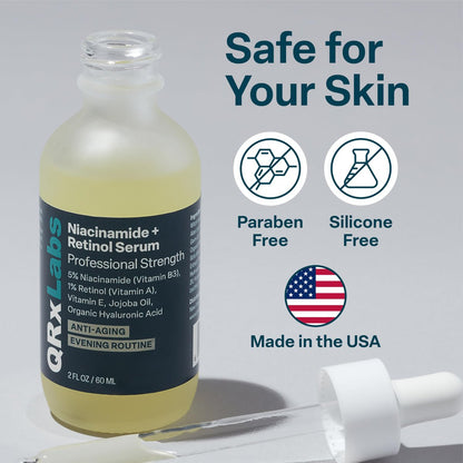 QRxLabs 5% Niacinamide Serum with 1% Retinol & Alpha Arbutin – Brightening Face Serum to Improve Pores, Texture & Uneven Skin Tone – 2 Fl Oz Avelisse