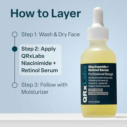 QRxLabs 5% Niacinamide Serum with 1% Retinol & Alpha Arbutin – Brightening Face Serum to Improve Pores, Texture & Uneven Skin Tone – 2 Fl Oz Avelisse