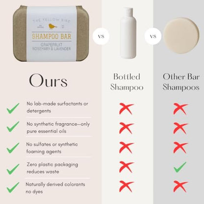 The Yellow Bird Solid Bar Shampoo Soap - Grapefruit, Rosemary, and Lavender - Mild Natural and Organic Ingredients - Sulfate Free - Gentle Scalp + Hair Care Avelisse