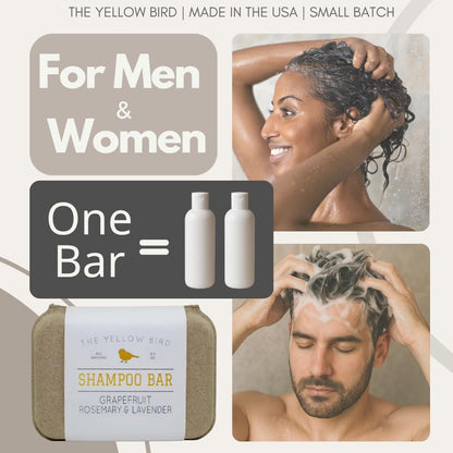 The Yellow Bird Solid Bar Shampoo Soap - Grapefruit, Rosemary, and Lavender - Mild Natural and Organic Ingredients - Sulfate Free - Gentle Scalp + Hair Care Avelisse