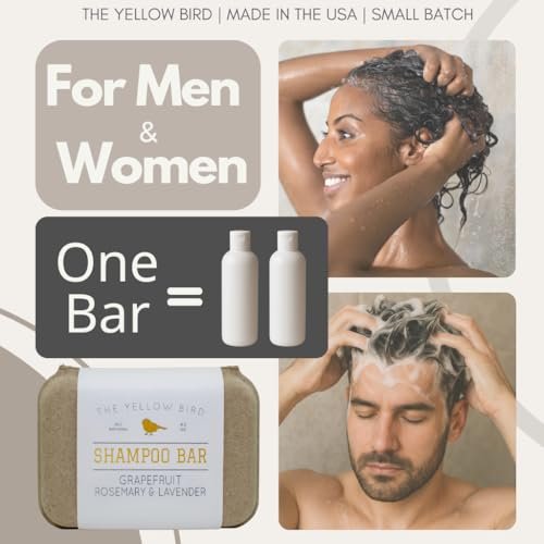 The Yellow Bird Solid Bar Shampoo Soap - Grapefruit, Rosemary, and Lavender - Mild Natural and Organic Ingredients - Sulfate Free - Gentle Scalp + Hair Care Avelisse