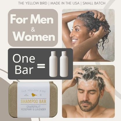 The Yellow Bird Solid Bar Shampoo Soap - Grapefruit, Rosemary, and Lavender - Mild Natural and Organic Ingredients - Sulfate Free - Gentle Scalp + Hair Care Avelisse