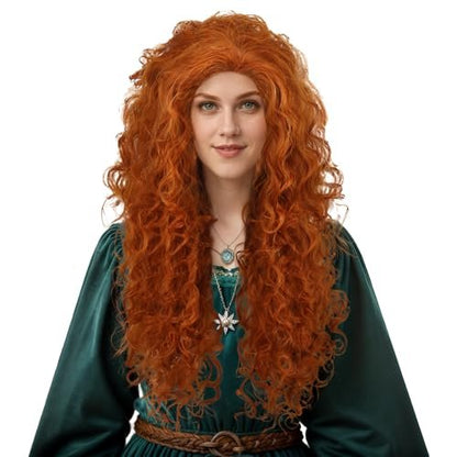 karlery Women Fluffy Long Curly Orange Ginger Wig – 24 Inch Cosplay Wig for Halloween & Anime Costumes