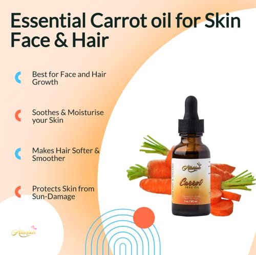 Allurials 100% Pure & Organic Carrot Seed Oil – Unrefined, Cold Pressed, Natural Daucus Carota Moisturizer for Skin, Face, and Hair Growth (1 Oz) - görsel 4