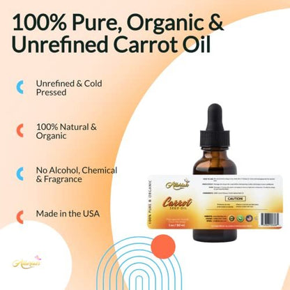 Allurials 100% Pure & Organic Carrot Seed Oil – Unrefined, Cold Pressed, Natural Daucus Carota Moisturizer for Skin, Face, and Hair Growth (1 Oz)