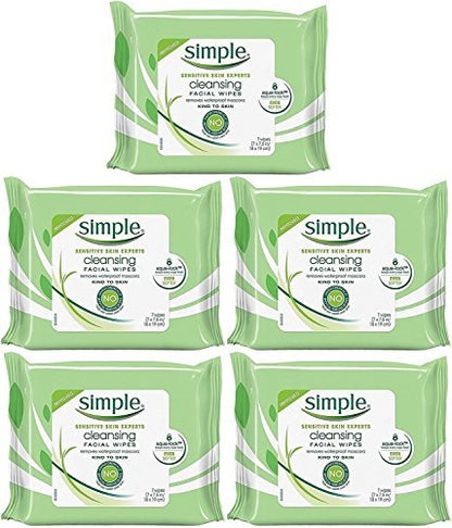Simple Kind To Skin Cleansing Facial Wipes, Travel Pack, 7-Count (Pack of 5)