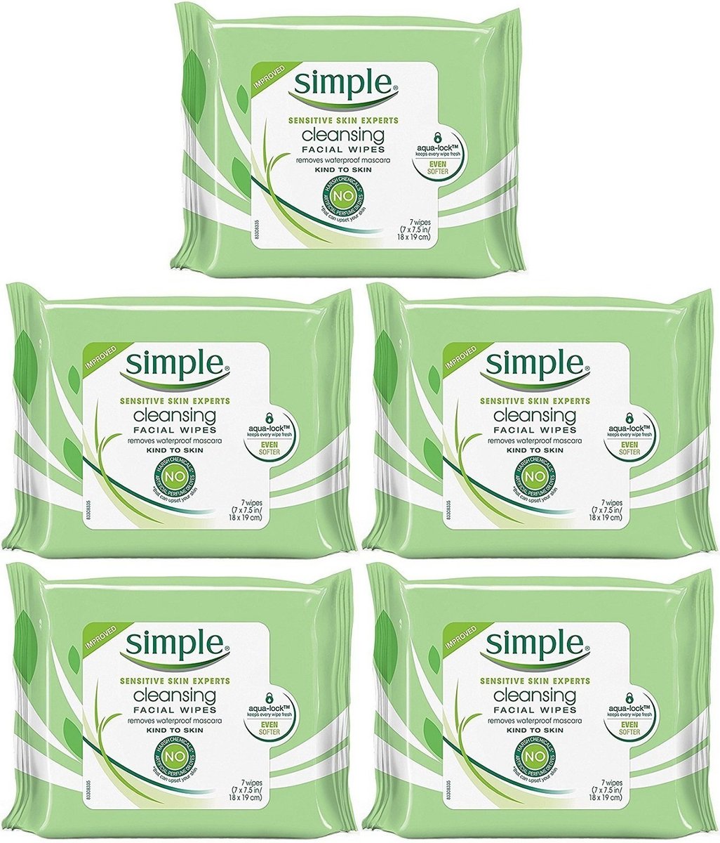 Simple Kind To Skin Cleansing Facial Wipes, Travel Pack, 7-Count (Pack of 5) - görsel 2
