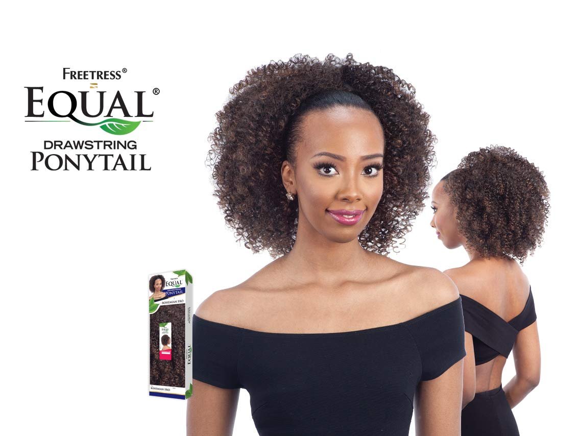 FreeTress Equal Synthetic Hair Drawstring Ponytail Bohemian Fro - Off Black 1B - görsel 6