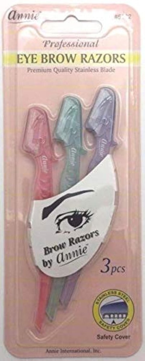 Annie Eyebrow Razor Set - 3 Count Assorted Color Stainless Steel Eyebrow Trimmers