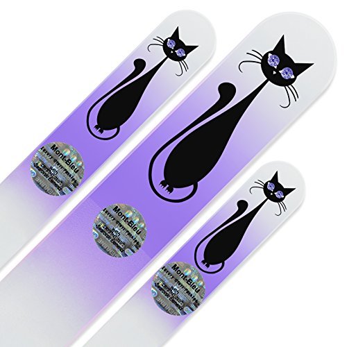 Mont Bleu Set of 3 Cats Crystal Nail Files - Hand Decorated with Crystals, Handmade Czech Tempered Glass (White Lilac) - görsel 6