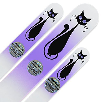 Mont Bleu Set of 3 Cats Crystal Nail Files - Hand Decorated with Crystals, Handmade Czech Tempered Glass (White Lilac)