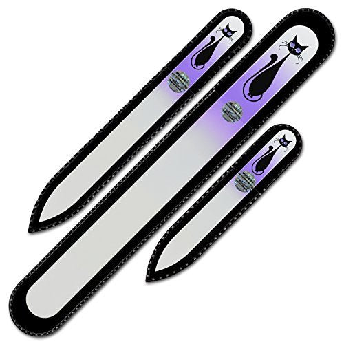 Mont Bleu Set of 3 Cats Crystal Nail Files - Hand Decorated with Crystals, Handmade Czech Tempered Glass (White Lilac) - görsel 2