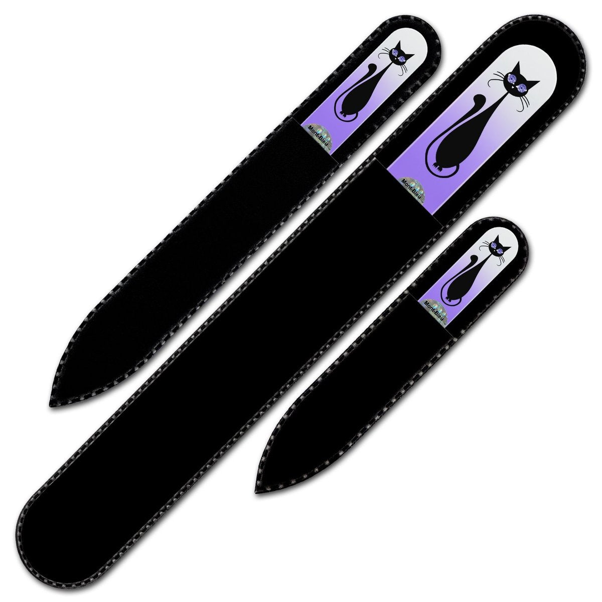 Mont Bleu Set of 3 Cats Crystal Nail Files - Hand Decorated with Crystals, Handmade Czech Tempered Glass (White Lilac) - görsel 3