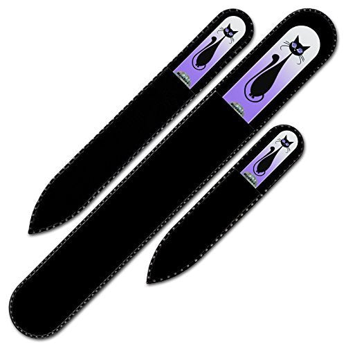 Mont Bleu Set of 3 Cats Crystal Nail Files - Hand Decorated with Crystals, Handmade Czech Tempered Glass (White Lilac) - görsel 4