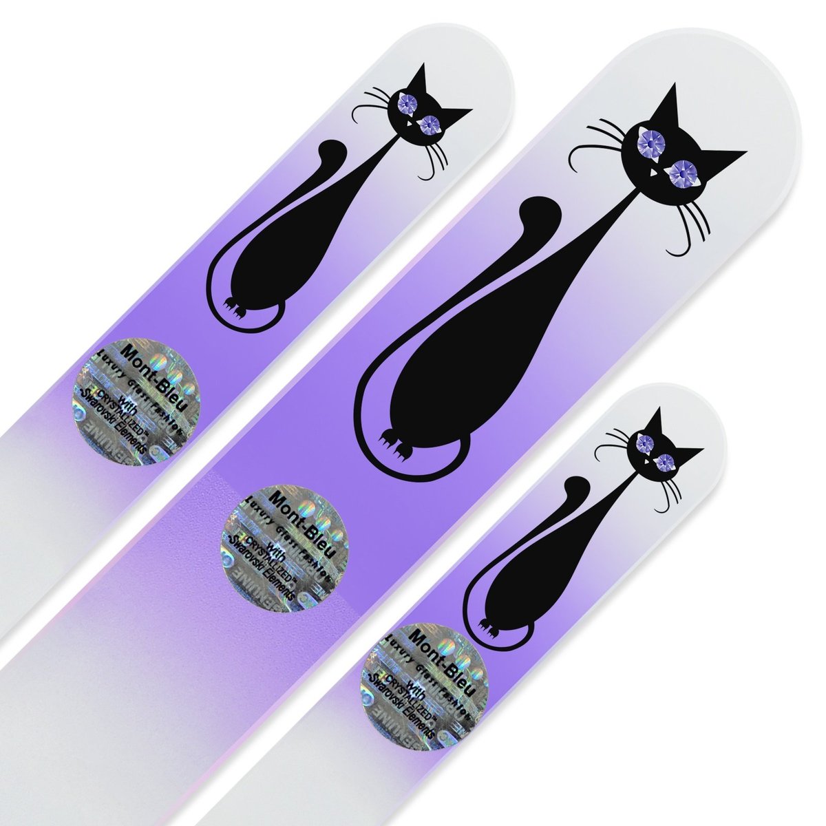 Mont Bleu Set of 3 Cats Crystal Nail Files - Hand Decorated with Crystals, Handmade Czech Tempered Glass (White Lilac) - görsel 5