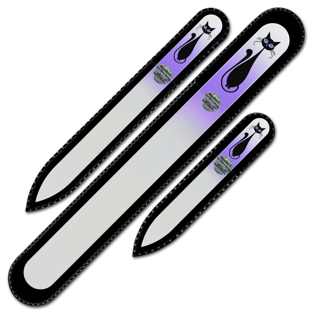 Mont Bleu Set of 3 Cats Crystal Nail Files - Hand Decorated with Crystals, Handmade Czech Tempered Glass (White Lilac) - görsel 1