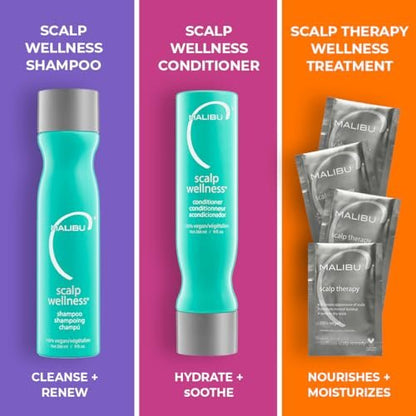 Malibu C Scalp Wellness Collection - Soothing Shampoo and Conditioner Set for Dry Scalp with Vitamin C - Travel Size Packets Included (33.8 oz Total) Avelisse