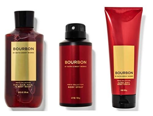 Bath & Body Works Bourbon Ultra Shea Body Cream, 2-in-1 Hair + Body Wash & Deodorizing Body Spray - 3 Piece Set Avelisse