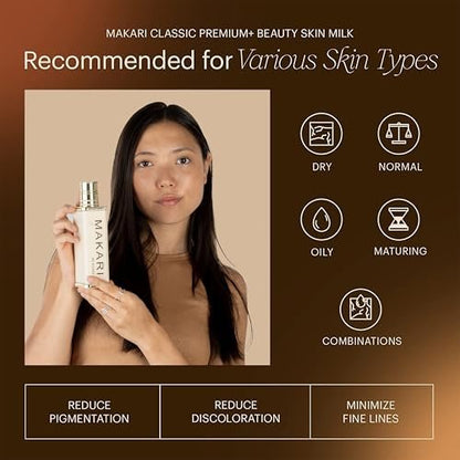 MAKARI Premium+ Body Brightening Beauty Milk - 4.57 fl oz | Anti-Aging Body Lotion for Soft, Smooth Skin | Helps Diminish Discolorations and Dark Marks | Enhances Luminosity and Vibrance Avelisse