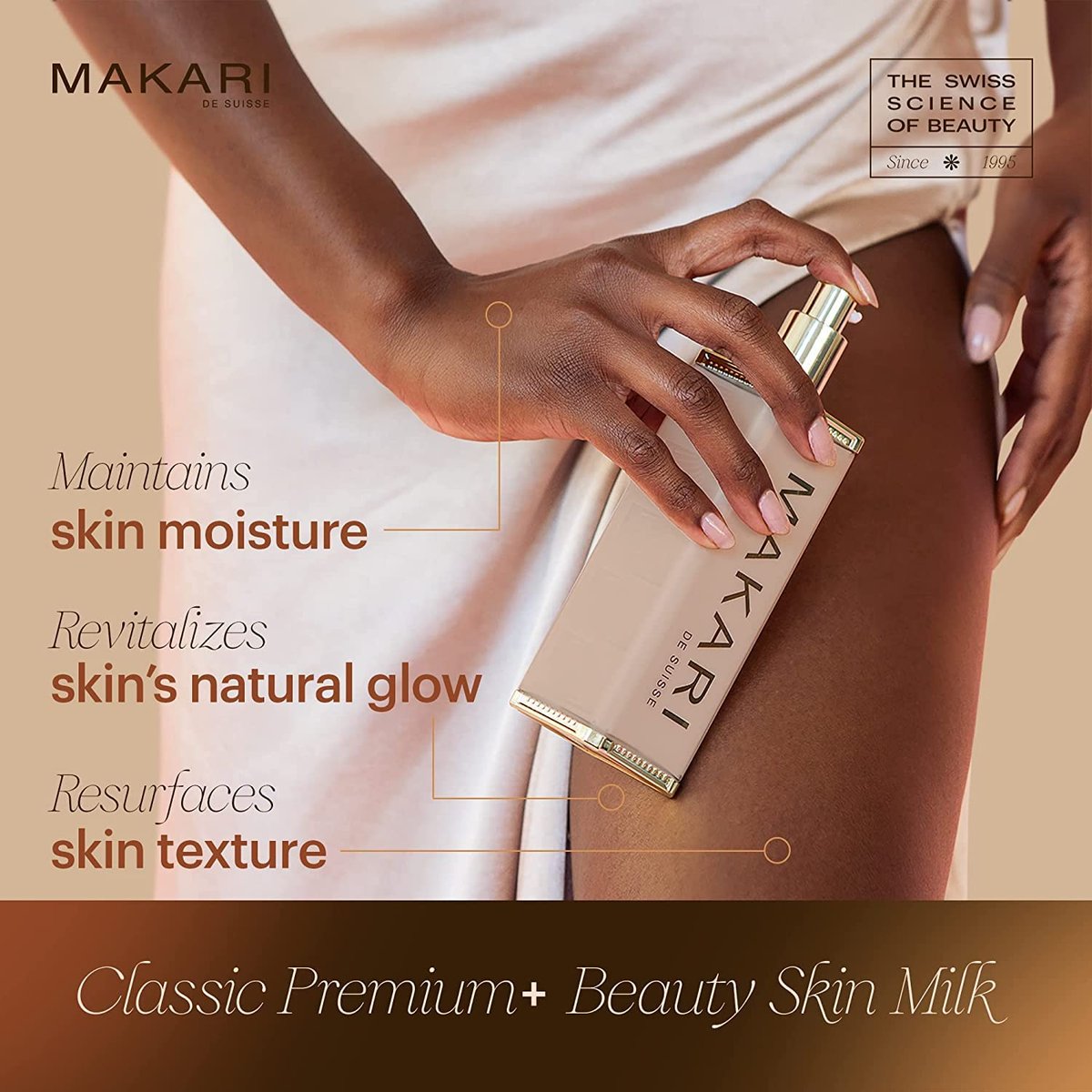 MAKARI Premium+ Body Brightening Beauty Milk - 4.57 fl oz | Anti-Aging Body Lotion for Soft, Smooth Skin | Helps Diminish Discolorations and Dark Marks | Enhances Luminosity and Vibrance Avelisse