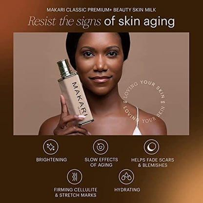 MAKARI Premium+ Body Brightening Beauty Milk - 4.57 fl oz | Anti-Aging Body Lotion for Soft, Smooth Skin | Helps Diminish Discolorations and Dark Marks | Enhances Luminosity and Vibrance Avelisse