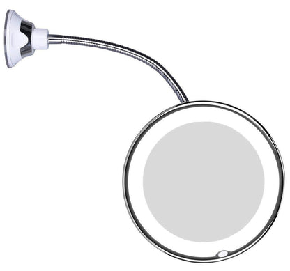 JiBen Flexible Gooseneck LED Lighted 10X Magnifying Makeup Mirror with Power Locking Suction Cup and 360 Degree Swivel, Portable Cordless Travel and Home Bathroom Vanity Mirror Avelisse