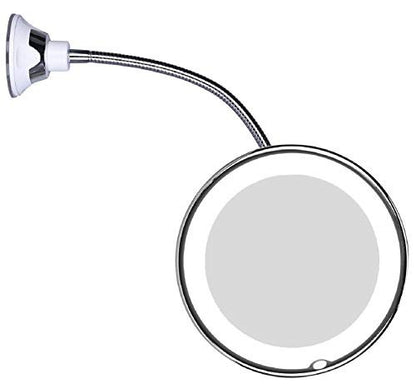 JiBen Flexible Gooseneck LED Lighted 10X Magnifying Makeup Mirror with Power Locking Suction Cup and 360 Degree Swivel, Portable Cordless Travel and Home Bathroom Vanity Mirror Avelisse