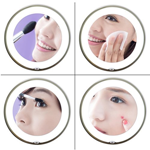 JiBen Flexible Gooseneck LED Lighted 10X Magnifying Makeup Mirror with Power Locking Suction Cup and 360 Degree Swivel, Portable Cordless Travel and Home Bathroom Vanity Mirror Avelisse