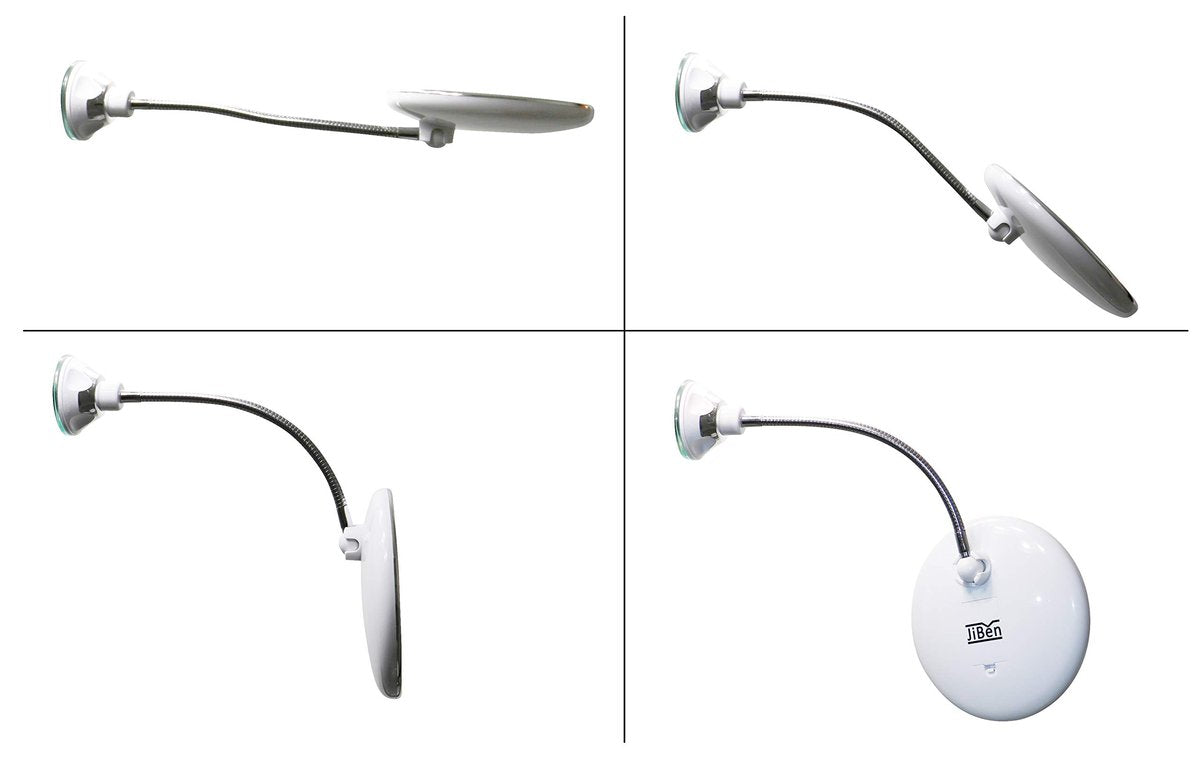 JiBen Flexible Gooseneck LED Lighted 10X Magnifying Makeup Mirror with Power Locking Suction Cup and 360 Degree Swivel, Portable Cordless Travel and Home Bathroom Vanity Mirror Avelisse