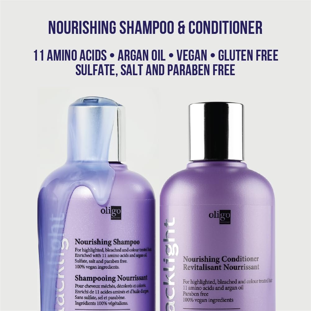 Oligo Professionnel Blacklight Nourishing Shampoo & Conditioner for Blondes - Sulfate-Free Vegan Duo Bundle (8.5 oz each) Avelisse