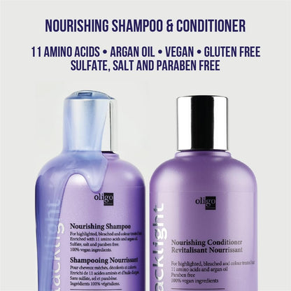 Oligo Professionnel Blacklight Nourishing Shampoo & Conditioner for Blondes - Sulfate-Free Vegan Duo Bundle (8.5 oz each) Avelisse