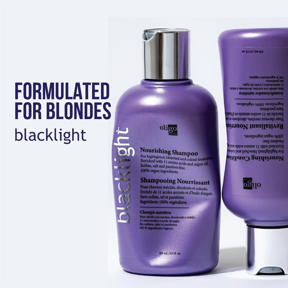 Oligo Professionnel Blacklight Nourishing Shampoo & Conditioner for Blondes - Sulfate-Free Vegan Duo Bundle (8.5 oz each) Avelisse