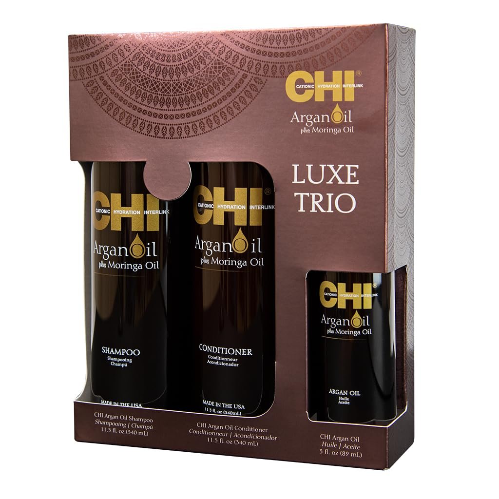 CHI Argan Oil plus Moringa Oil Luxe Trio Kit - Shampoo, Conditioner & Moringa Oil (3-Piece, 11 fl oz Each) Avelisse
