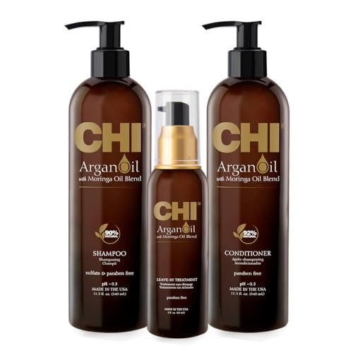CHI Argan Oil plus Moringa Oil Luxe Trio Kit - Shampoo, Conditioner & Moringa Oil (3-Piece, 11 fl oz Each) Avelisse