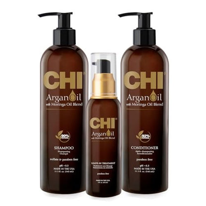 CHI Argan Oil plus Moringa Oil Luxe Trio Kit - Shampoo, Conditioner & Moringa Oil (3-Piece, 11 fl oz Each) Avelisse