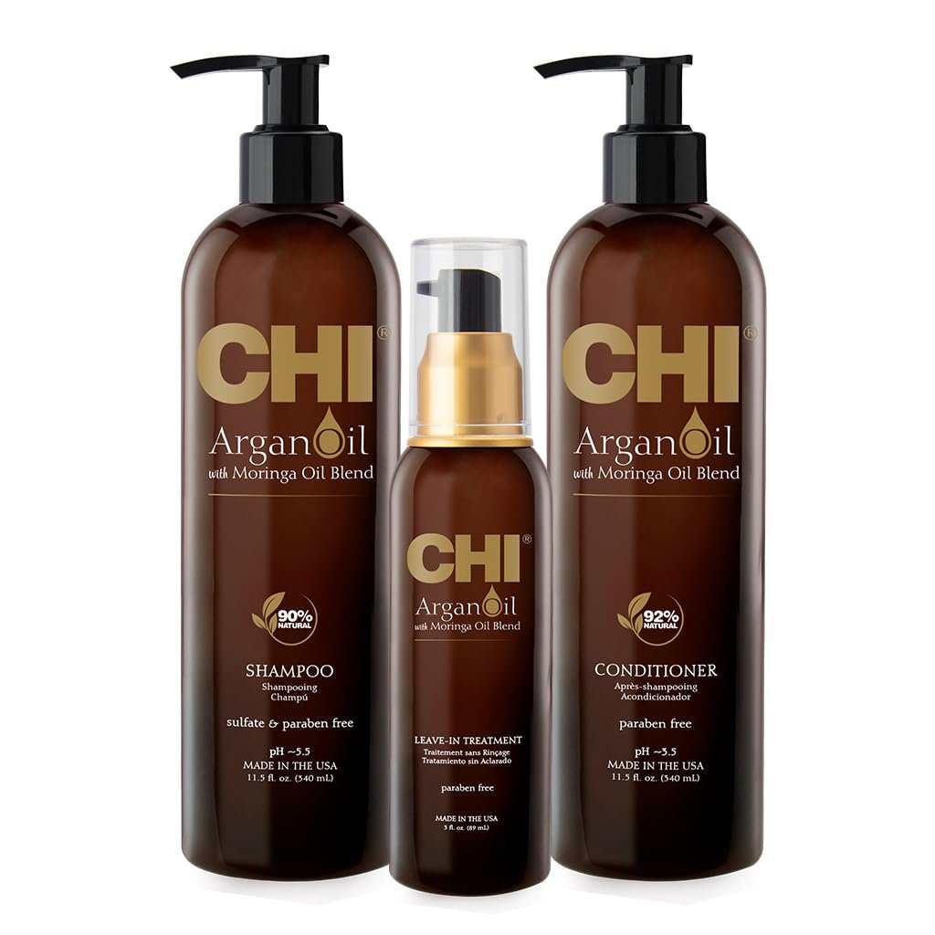 CHI Argan Oil plus Moringa Oil Luxe Trio Kit - Shampoo, Conditioner & Moringa Oil (3-Piece, 11 fl oz Each) Avelisse
