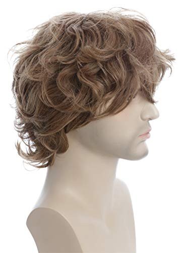 Karlery Male Short Curly Fluffy Brown Wig with Bangs - Synthetic Cosplay Wig Avelisse
