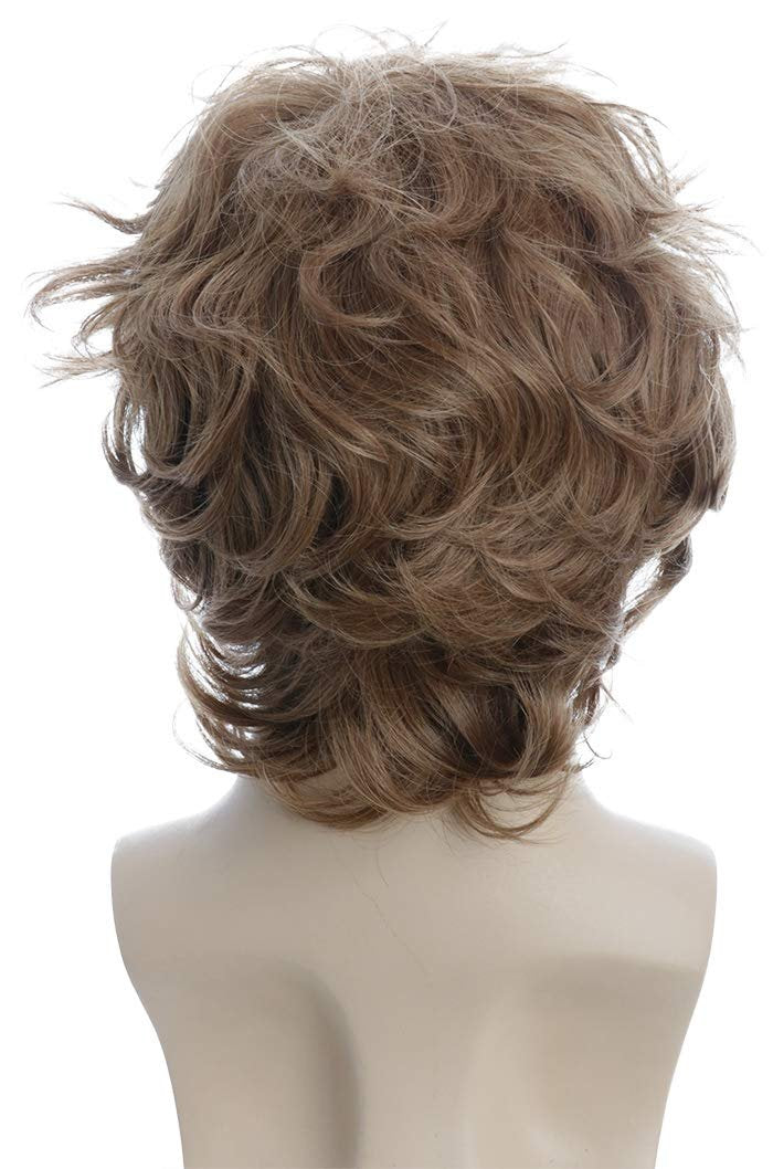 Karlery Male Short Curly Fluffy Brown Wig with Bangs - Synthetic Cosplay Wig Avelisse