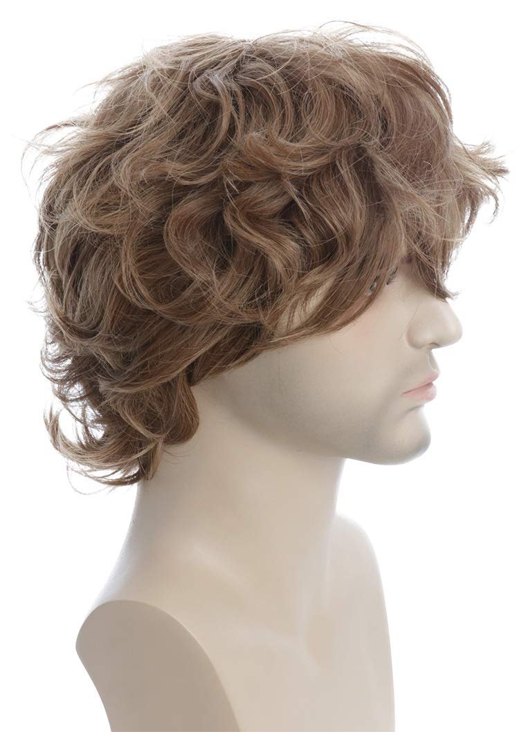 Karlery Male Short Curly Fluffy Brown Wig with Bangs - Synthetic Cosplay Wig Avelisse