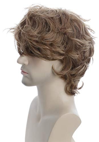 Karlery Male Short Curly Fluffy Brown Wig with Bangs - Synthetic Cosplay Wig Avelisse